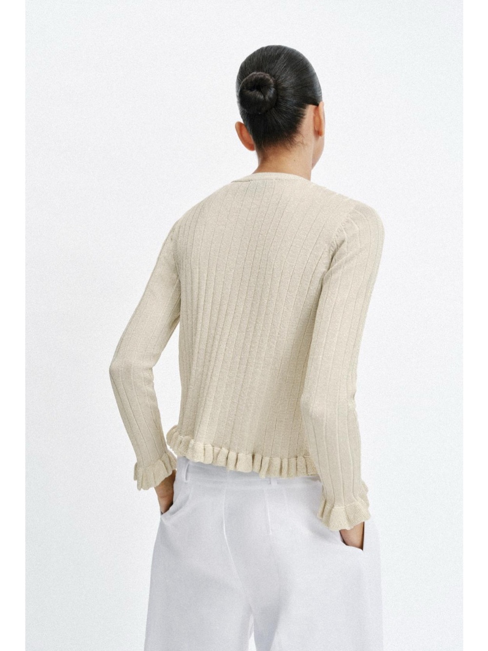 Zara Cream Ribbed Button-Front Cardigan - Picture 3 of 6